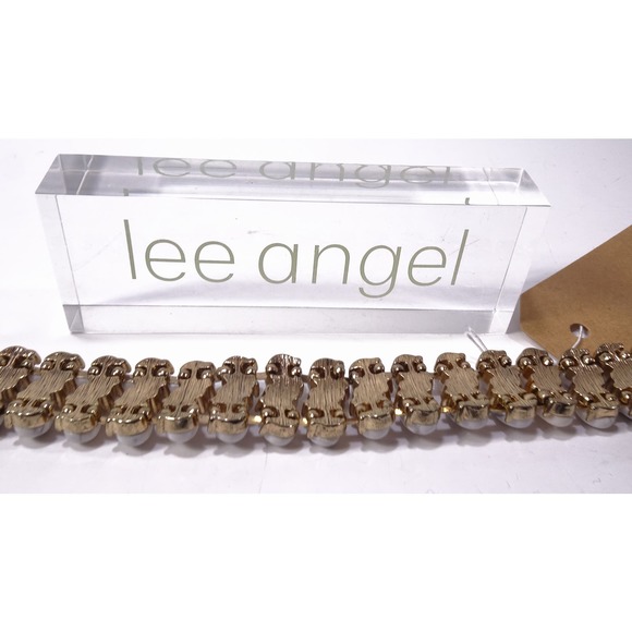 Neiman Marcus Lee Angel Howlite Teardrop Brass Link Bracelet NWT 298 - Picture 11 of 11